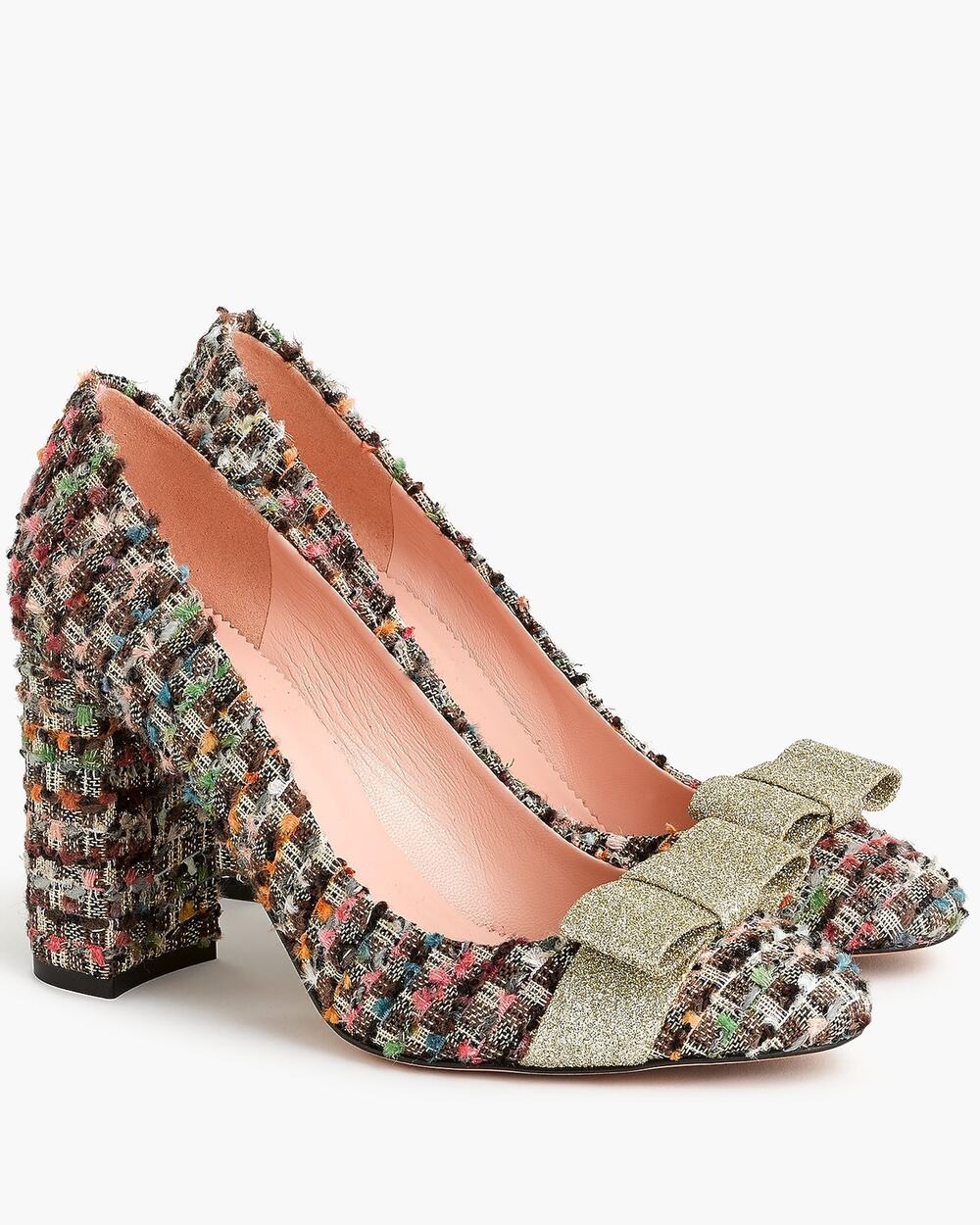 J. Crew Tweed Pumps Gold Glitter Bow Heels Sz 7
